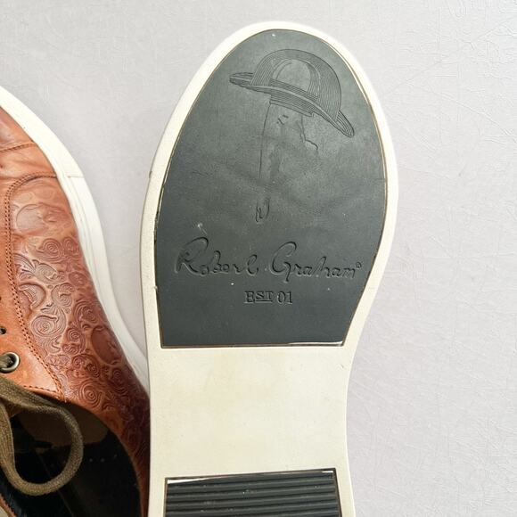 Robert Graham Skull Embossed Brown Leather Sneaker - Picture 8 of 16